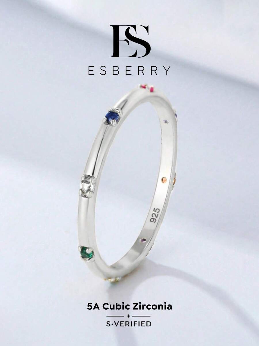 ESBERRY 1件極簡可愛彩虹戒指,鍍銠,適合女性日常配戴,精緻珠寶禮物 - 銀色 - 查看 1
