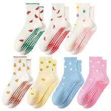 1/3/4/5/6 pares de calcetines de pilates con agarre de toalla para mujer, calcetines deportivos de yoga de media pantorrilla gruesos, cálidos, suaves y cómodos, calcetines de baile de piso antideslizantes con patrón de moda lindo, adecuados para gimnasio, estudio & ballet, regalo ideal de Navidad - Multicolor - Ver 7