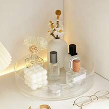 1pc Rotating Storage Tray, Transparent PET Seasoning Turntable, Kitchen Cabinet Refrigerator Organizer, Vanity Makeup Skincare Storage Tray - View 4
