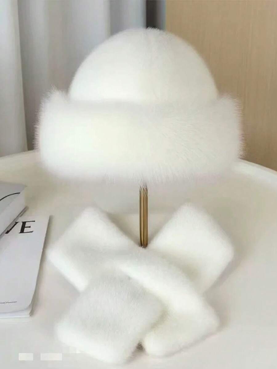 1pc Women's Solid Color Faux Cashmere Scarf And Hat Set, Soft And Warm, Suitable For Daily Casual Wear - Multicolor - View 1