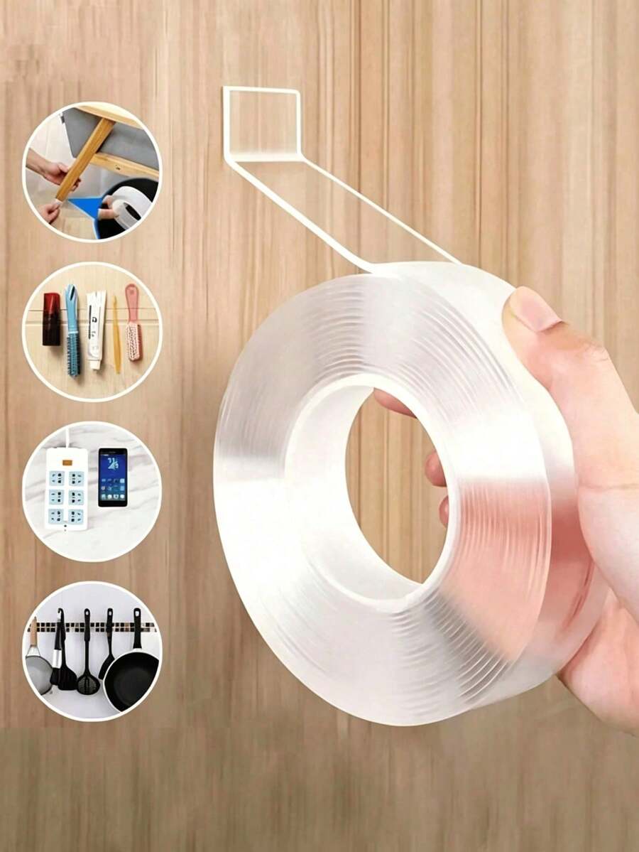 1 Roll Multi-Purpose Double-Sided Tape, Everyday Transparent Applicable Strong Stretchable Sealing Strip Rubber Sealing Strip, Easy To Use, Suitable For Home Bathroom Decor, Fall Decor, And Back To School Season. - Transparent - View 1