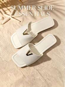2026 New Square Toe Slide Sandals With Snake Skin Pattern Insole, Perfect For Summer Outfits With Jeans And Dresses - White - View 4