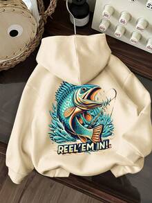 Tween Boy Fun Graphic Print Sweatshirt, Warm & Comfortable Thermal Lined Pullover Sweatshirt For Autumn/Winter - Apricot - View 4