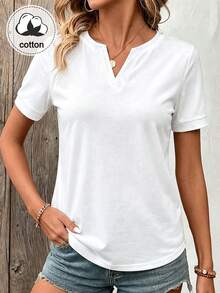 Kaos Wanita Lengan Pendek Leher V Warna Polos, Kasual dan Serbaguna - Putih - View 7