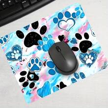 Blue‑Pink Square Mouse Pad Small Mousepad Paw Prints Hearts Tie Desk Accessories, Stitched Edge Non‑Slip Rubber Base 9.4x7.8 Inches Desktop Protector Computer Desk Mat Laptop Keyboard Pad For Home Office School Gaming - View 5