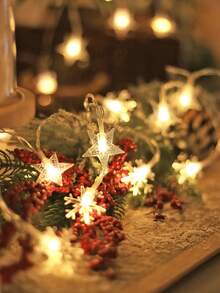 USB Powered LED Star Snowflake Christmas String Lights With Remote Control, 8 Lighting Modes Warm White Snowflake Fairy Lights, Christmas Tree Party Home Bedroom Dorm Indoor Wall Hanging Decorative Lights, Holiday Winter Atmosphere Decoration Lights - Transparent Stars + Snowflakes - View 5