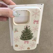 1PC Winter Pink Snowflake Christmas Tree Lychee Texture Soft Phone Case Compatible With IPhone11/12/13/14/15/16/16Pro/16ProMax/17/17pro/17ProMax/18pro 18ProMax - Multicolor - View 1