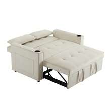Sofa Bed Frame Made Of Velvet Foldable Multifunctional Solid Wood Grey 137 X 76.5 X 83 Cm For Bedroom And Living Room (Mattress Not Included) - Beige 2 Seat - View 8