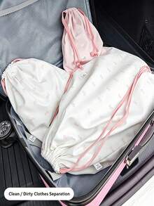 Bowknot Print Cotton Drawstring Bag, Reusable Storage Bag, Suitable For Daily Use, Gifts, Weddings And Party Favors, Canvas Fabric With Adjustable Drawstring, Suitable For Clothing, Underwear And Shoes Storage, DIY Crafts, Bridal Shower And Display Packaging - Multicolor - View 2