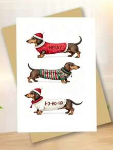 Funny Dachshund Christmas Card With 4 Festive Outfits - Cute Cartoon Dog In Santa Hat & Sweaters, Merry Ho Ho Ho Greeting For Dog Lovers, Humorous Holiday Card For Xmas Gifts - One Size Fits All - View 1