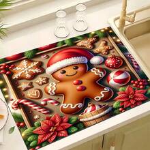 1PC Christmas Element Welcome Mat, Diatomite Absorbent Small Rug, Non‑Slip Floor Mat For Stove Coffee Machine Water Bar Counter, Christmas Halloween Home Decor, Indoor Outdoor Doormat For Front Door Kitchen Area - Multicolor - View 1
