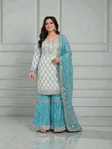 Faux Georgette Party Wear Gharara Salwar Kameez, Cultural Wear For Women - Multicolor - View 4