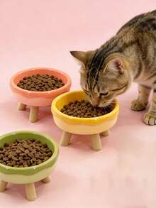 1Pc Color‑Block Plastic Elevated Pet Bowl With Plastic Leg Stand, Neck‑Protected Anti‑Tip Non‑Slip Feeding Bowl For Cats Small Dogs Food Water - Multicolor - View 2