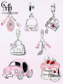1pc Pink Delicate Beaded Pendant, Suitable For Women Bracelet DIY Jewelry - Silver - View 13