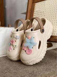 Button Small Star DIY New Spring Ultra Thick Sole Clogs Garden Shoes Women Summer Outdoor Fashion Party Gathering All Season Cute Cartoon EVA Beach - Khaki - View 2