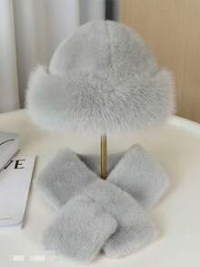 1pc Women's Solid Color Faux Cashmere Scarf And Hat Set, Soft And Warm, Suitable For Daily Casual Wear - Multicolor - View 8