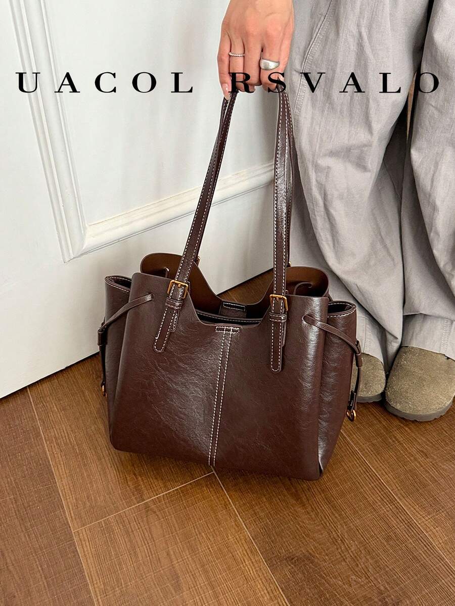 1 buah Tas Ransel Wanita Kulit PU Warna Polos Baru, Tas Bahu, Tas Jinjing, Musim Gugur/Dingin Baru, Penutup Resleting, Tas Ember Kapasitas Besar yang Modis, Cocok untuk Bepergian, Berbelanja, Kencan