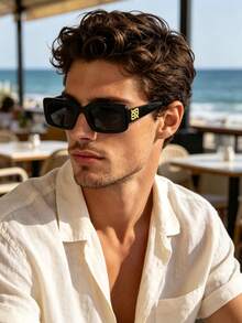 1 Pair Men's Fashion Style Rectangular Frame Sunglasses, Perfect Blend Of Classic And Modern, Suitable For Driving, Outdoor Sports, Travel, Party, Daily Life, Fits All Face Shapes. - 1pc Black Frame Gray Film - View 2