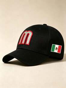 1pc Unisex Curved Brim Baseball Cap, M‑Letter Embroidery, Mexico Flag Print On Side, Adjustable Strap, For Daily, Street, Outdoor, Travel Wear - Multicolor - View 12