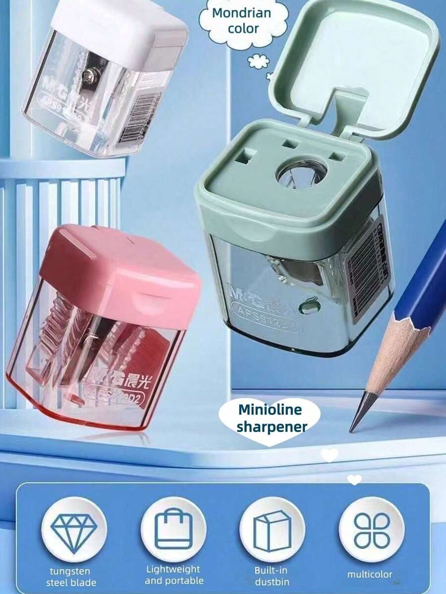 1/2/8pcs Single Hole Premium Student Pencil Sharpener, Children's Desktop Tool, Durable And Easy To Clean, With Cover To Prevent Mess, Compact Desktop Stationery Design, Suitable For Office, Pink, Grey, White, Green, Home And School, Manual Pencil/Eyebrow Pencil Sharpener, Random Style - Multicolor - View 1