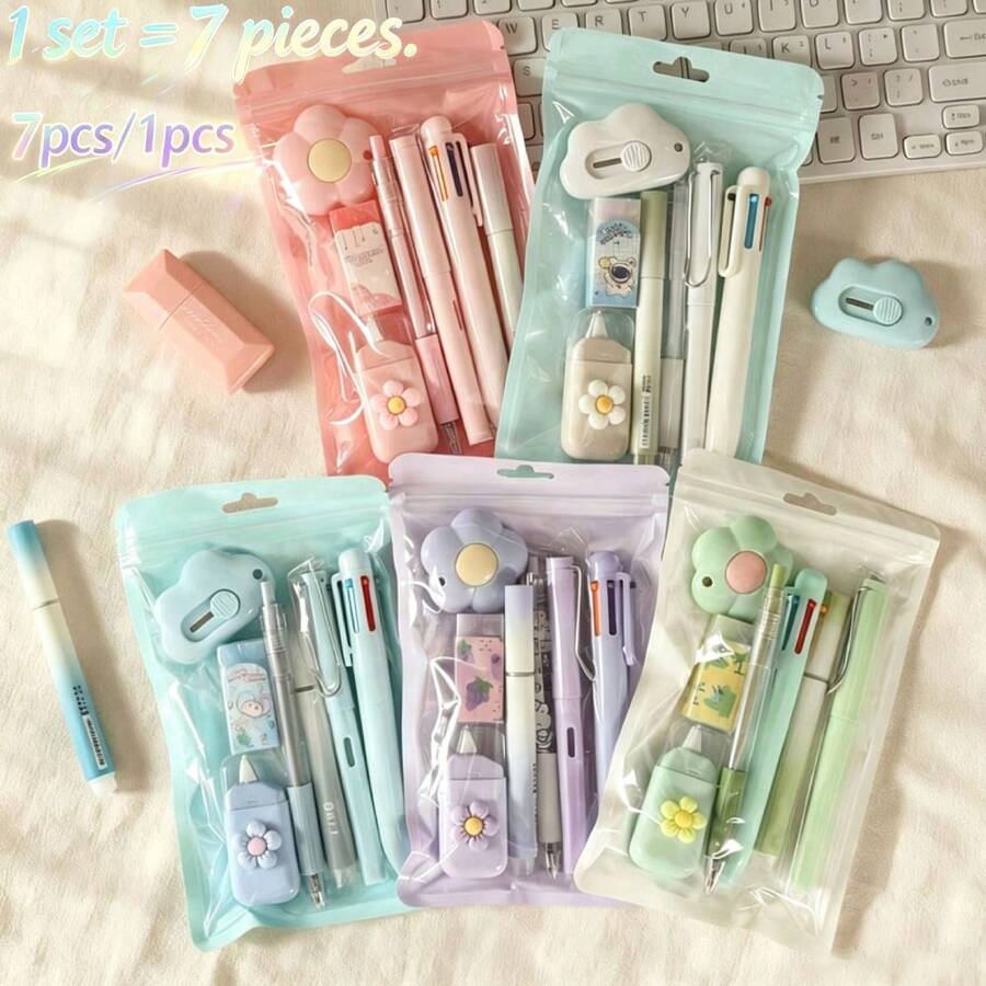 7pcs/1pc(Random Style & Color) Stationery Set Gift Box, High Aesthetic Student Graduation Season Happy Gift Learning Supplies Souvenir, Ins Style Back To School Essential Stationery Gift Box, Multi-Color Options, Student Office Use, Teen Girls Gift, Back To School/Back To Campus/Halloween/Christmas Essential, 7pcs/Set - Multiple Styles - View 1