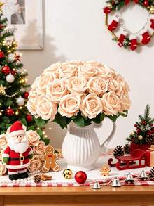 5/16Pcs Velvet Rose Artificial Bridal Bouquet, Artificial Flower Arrangement Decoration, Fake Rose, Suitable For Valentine's Day Gifts, Wedding Parties, Home Decoration, Birthday Gifts, Indoor And Outdoor Decoration, Vase Arrangement. - Champagne - View 4