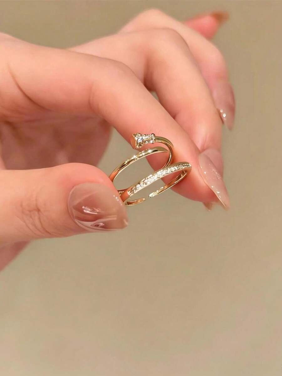 Set Cincin Kuku Tipis Ultra Tipis Mewah Berkilau Rhinestone Kelas Atas (2 buah), Desain Niche Minimalis Zirkonia, Cocok untuk Pemakaian Sehari-hari Wanita, Hadiah Istimewa untuk Keluarga dan Teman