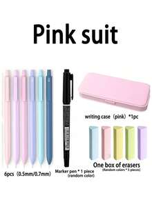 6pcs Exquisite Mechanical Pencils With Pencil Case And Eraser, Multiple Stationery Sets, 0.5/0.7mm, Delicate Stationery, Suitable For Writing And Drawing, Back To School Essential - Pencil Set Series - View 5