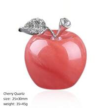 Gemstone Apple Sculpture With Rhinestone Leaf, Natural Crystal Apple Ornament, Polished Stone Tabletop Decoration, Wedding & Holiday Decor Gift - Multicolor - View 8