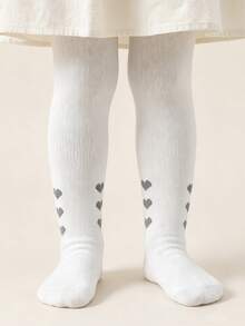 1 Pair Baby Infant Solid Color Heart Pattern Tights, Versatile Minimalist Style All-Match Color Tights For Baby Girls - Multicolor - View 4