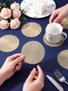 6-30pcs Gold PVC Round Coasters, Minimalist Style Coffee Cup Coasters, Washable, Easy To Clean, Wipeable, Non-Slip, Heat-Resistant, Suitable For Room Decor, Table Decor, Home Decor, Party Decor, Suitable For Holidays, Parties, Gatherings, Birthdays, Weddings, Gifts, Presents, Dinner Parties, Outdoor, Picnics. - Gold - View 4