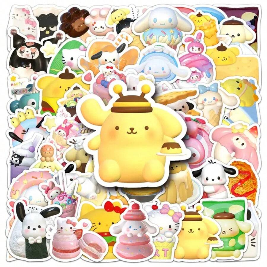 50 pcs Stiker Kartun Makanan Sanrio 3D - Desain Warna Lembut Lucu Cocok untuk Papan Skateboard, Casing Ponsel, Bagasi | Bahan Perekat Tinggi Dibuat untuk Adegan Mandi dan Harian yang Menggemaskan | Warna Campuran, Karakter Tidak Berulang - MultiWarna - View 1
