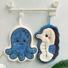 Cute Ocean Animal Hanging Hand Towel, Coral Fleece Quick-Dry Absorbent Wiping Cloth, Octopus Crab Fish Seahorse Shaped Decorative Towel, Suitable For Kitchen Bathroom Home Decor - Marine Animals - View 5