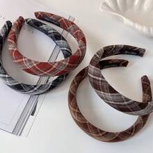 1pc Autumn/Winter Vintage Plaid Wide Band Headband, New Style College Style High Crown Face Wash Headband Hair Accessory Hair Clip - Multicolor - View 3