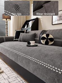 1pc All Season Chenille Sofa Cushion Cover, Modern Minimalist Non-Slip Protective Sofa Seat Cover, Machine Washable Warm Colorfast Home Decor Pet Friendly Protector, Suitable For Bedroom, Office, Living Room, L-Shaped Sofa And 1234 Seats - Light Grey - View 2