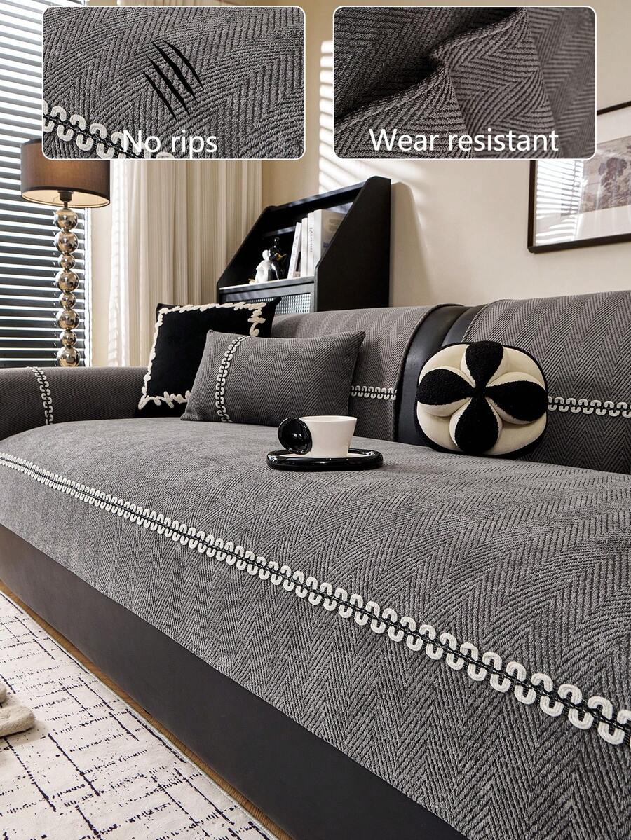 1pc All Season Chenille Sofa Cushion Cover, Modern Minimalist Non-Slip Protective Sofa Seat Cover, Machine Washable Warm Colorfast Home Decor Pet Friendly Protector, Suitable For Bedroom, Office, Living Room, L-Shaped Sofa And 1234 Seats