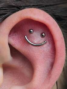 3pcs Smile Combination Set Minimalist Ear Cartilage Studs Stainless Steel Threaded Ball Straight Bar Flat Back Studs Delicate Small Design Forming A Smile Expression Suitable For Cartilage Lobe Soft Cartilage Piercing Daily Versatile Unisex Personalized Piercing Jewelry - Silver - View 2