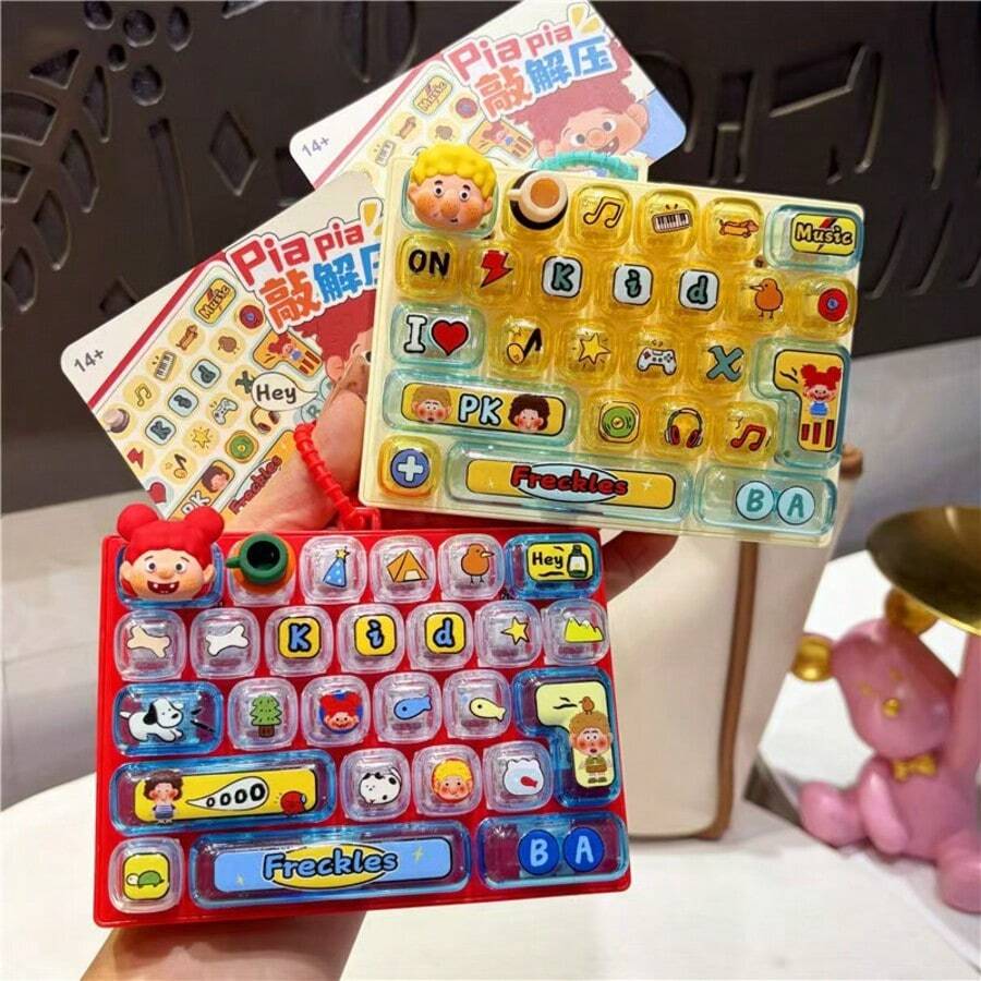 1pc Cute Pop‑It Fidget Keyboard Toy, Funny Press‑Able Button Fidget Game Toy, Novelty Stress Relief Handheld Toy For Party & Daily Entertainment - Multicolor - View 1