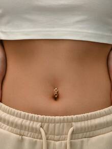 1pc Infinity Shaped Pierced Navel Ring, Suitable For Women's Daily Wear, Dating And Party Matching - Yellow Gold - View 1