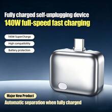 Full Charge Separator/Auto-Disconnect When Fully Charged - 140W Fast Charging Auto-Cutoff Data Cable With Type-C Connector, Auxiliary Input Adapter, Port Converter - Silver - View 2