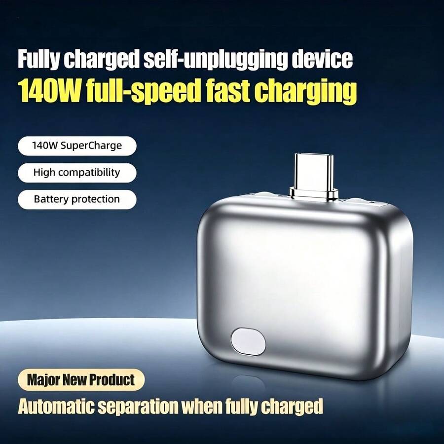 Full Charge Separator/Auto-Disconnect When Fully Charged - 140W Fast Charging Auto-Cutoff Data Cable With Type-C Connector, Auxiliary Input Adapter, Port Converter
