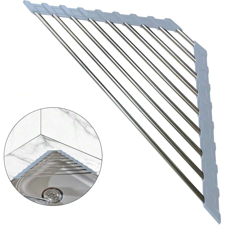 1pc Triangle Roll-Up Dish Drying Rack, Kitchen Sink Drainer, Corner Fit, Compact Foldable Multi-Function Kitchen Storage Rack - One Size Fits All - View 1