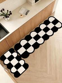 SANJIANGDI 1pc Exotic Wave Lace Plaid Pattern Kitchen Mat, 3.5mm Soft Rubber Material, Absorbent And Easy To Clean, Suitable For Hallway, Bathroom, Living Room, Outdoor Door Mat And Toilet, All Year Round, Suitable For Various Holidays - Multicolor - View 10