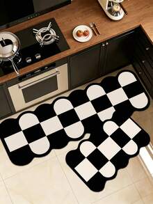 SANJIANGDI 1pc Exotic Wave Lace Plaid Pattern Kitchen Mat, 3.5mm Soft Rubber Material, Absorbent And Easy To Clean, Suitable For Hallway, Bathroom, Living Room, Outdoor Door Mat And Toilet, All Year Round, Suitable For Various Holidays - Multicolor - View 2