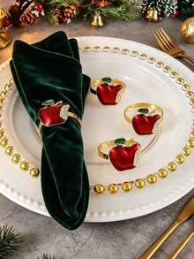 6/12pcs Christmas Apple Napkin Rings, Suitable For Christmas Restaurant Table Decor, Christmas Napkin Rings, Suitable For Christmas Table Decor Napkin Rings, Christmas Napkin Holders, Christmas Napkin Stands, Christmas Party Napkin Rings - Multicolor - View 4