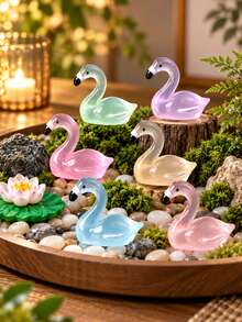 3PCS Colourful Resin Swan Garden Ornaments, Decorative Swan Figurines For Fairy Gardens Plant Pots Planters And Landscape Displays - Flamingo - View 1
