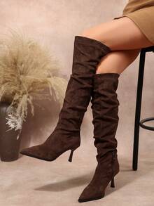 New Women's Fashion Elegant Pointed Toe High Heel Slouch Boots With Inner Zipper Over-The-Knee Slimming Boots - Coffee Brown - View 3