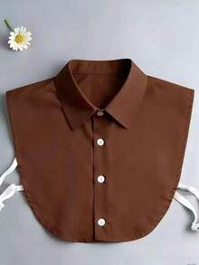 1 chiếc áo giả cổ kiểu sơ mi nữ đơn giản phong cách thường ngày, áo lót nửa thân, giặt máy được, phụ kiện đa năng cho mùa xuân và mùa thu - Cổ áo nhọn màu nâu - Xem 2