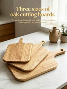 3 PiecesOak Wood Chopping Board Set – Multi-Sized Cutting Boards With Handles – Multipurpose Charcuterie Serving Board For Kitchen Cooking - Apricot - View 1