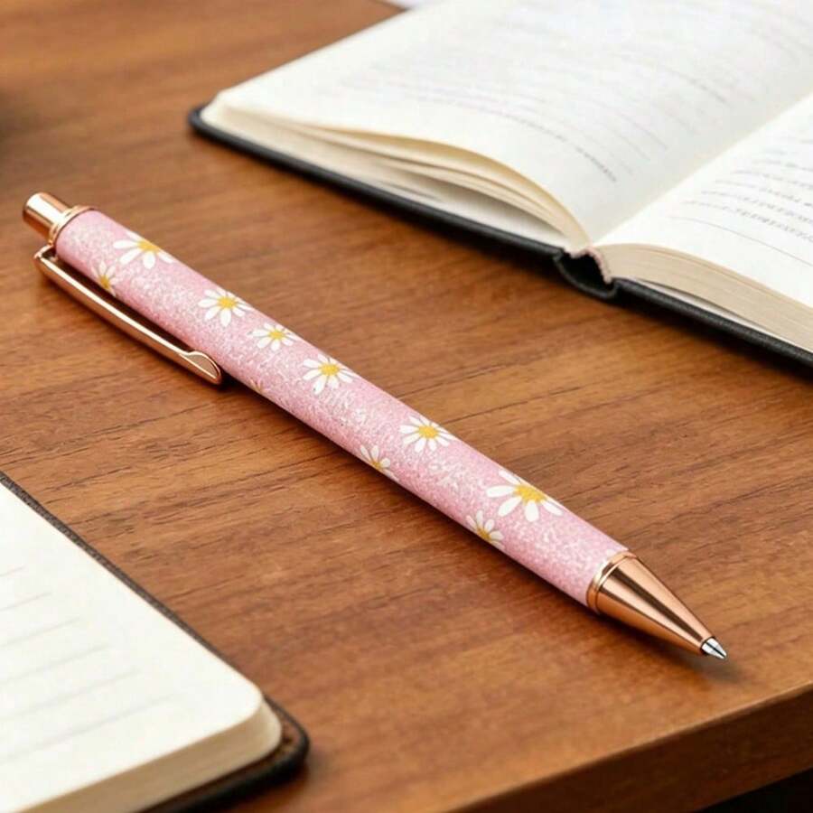 Random New Luxury Full Rhinestone Metal Ballpoint Pen, Black Ink 1.0, Shiny Metal Retractable Ballpoint Pen, Multi-Color Glitter, Shiny Black Ink Flower-Shaped Gift Pen, Suitable For Office, Company And School - Multiple Styles - View 1